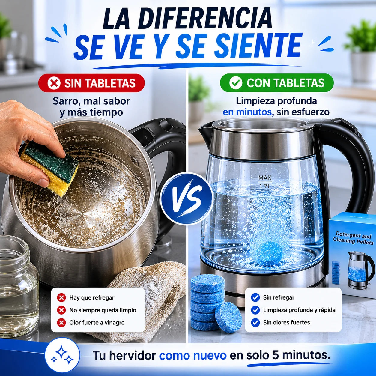 2x1 Limpieza Anti-Sarro para el Hogar - Descalcifica y renueva tu hervidor en minutos.